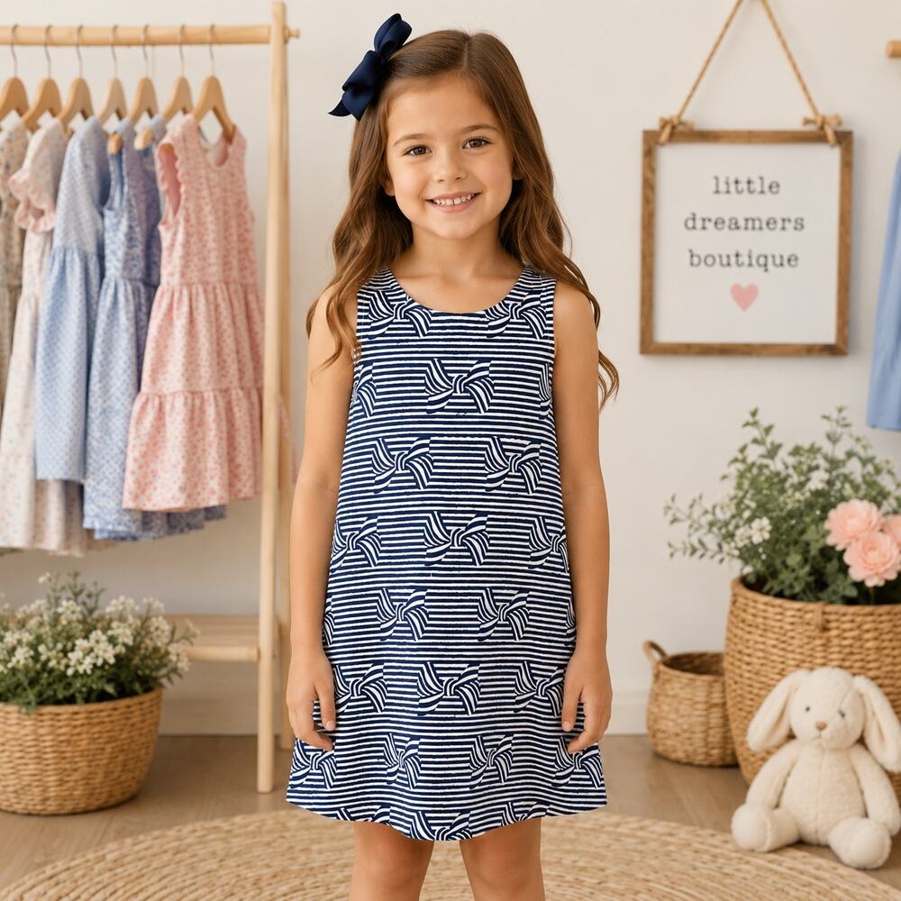 Susanne Lively Blue White Bow Print Sleeveless Dress Girls 12